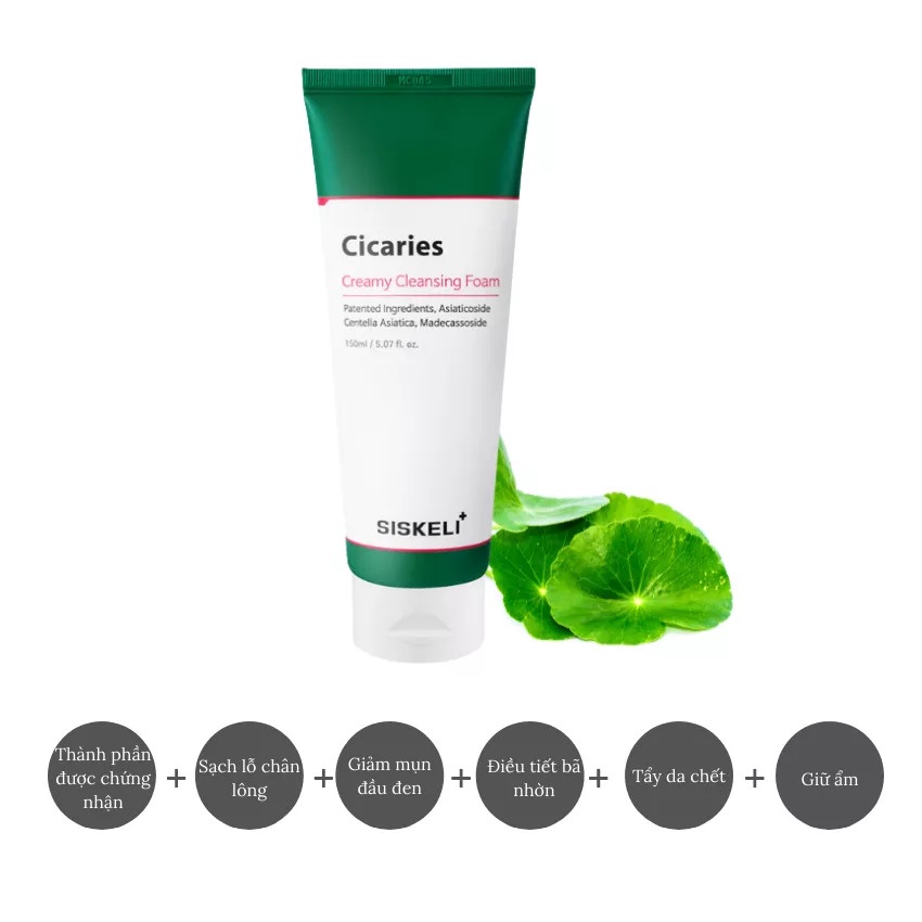 Sữa Rửa Mặt Rau Má Dạng Kem Siskeli Cicaries Creamy Cleansing Foam 150ml Sạch Sâu Da Dầu Da Nhạy Cảm