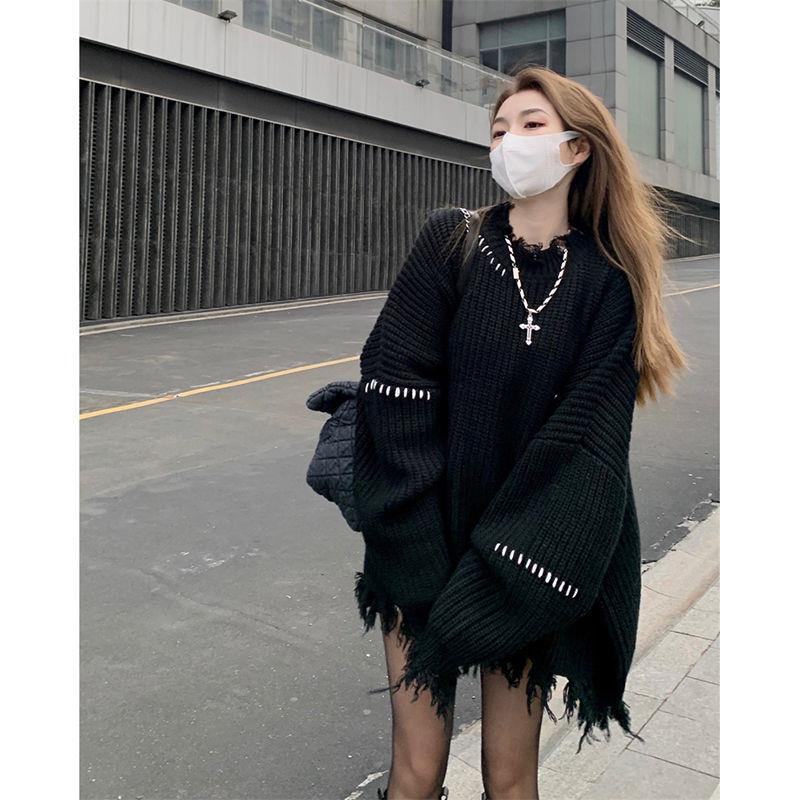 Áo len dệt kim thiết kế rách cá tính phong cách Hàn Quốc thời trang mùa đông sành điệu cho nữ