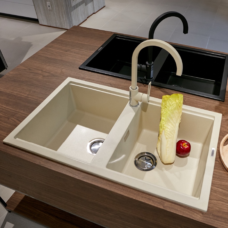 Chậu rửa đá Granite Nano Malloca BIANCO K-45062 màu Kem, Chậu rửa chén đá nhân tạo, chậu rửa bát bằng đá