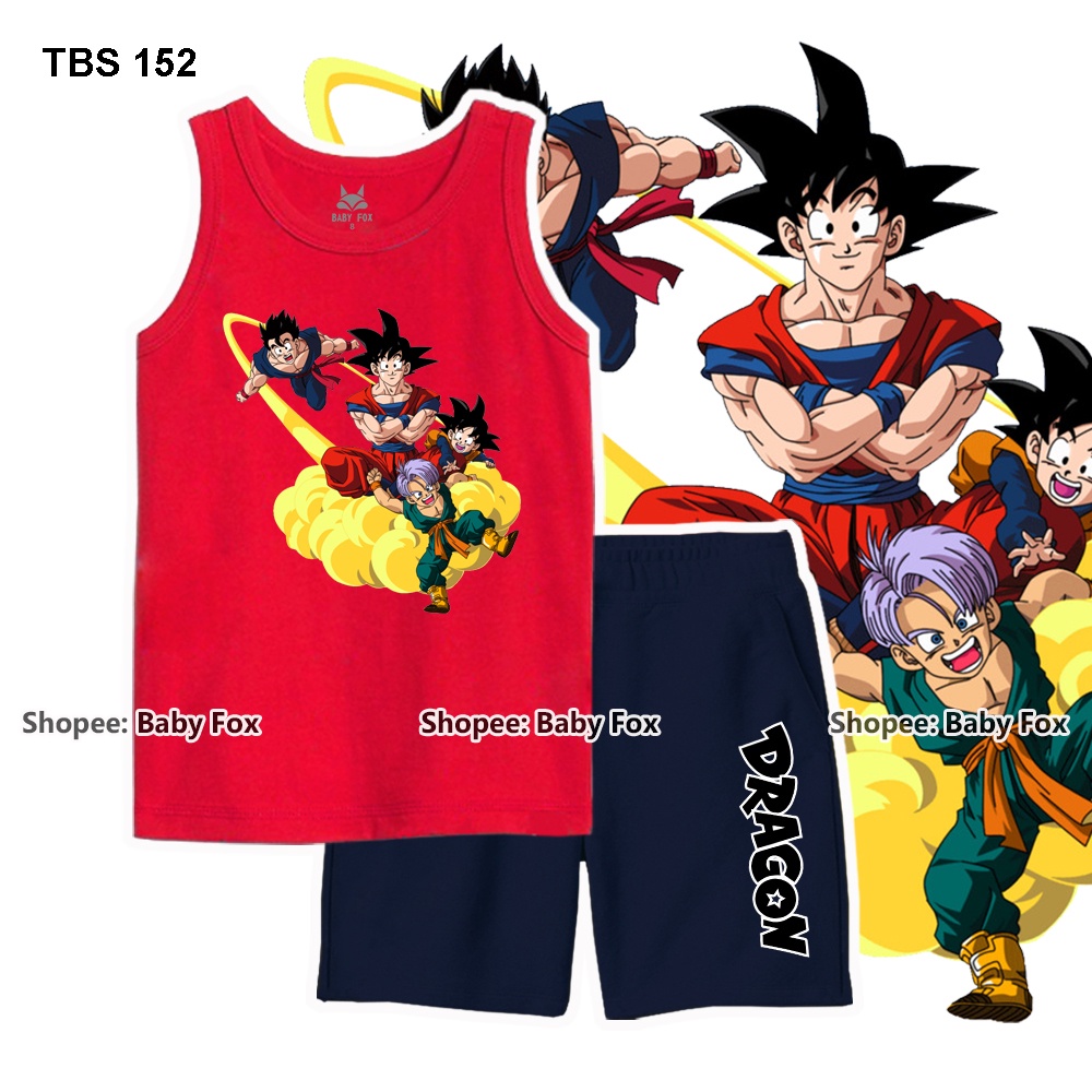 Bộ sát nách bé trai 100% cotton, BABY FOX, hình Dragon Ball, Songoku size 10-55kg k