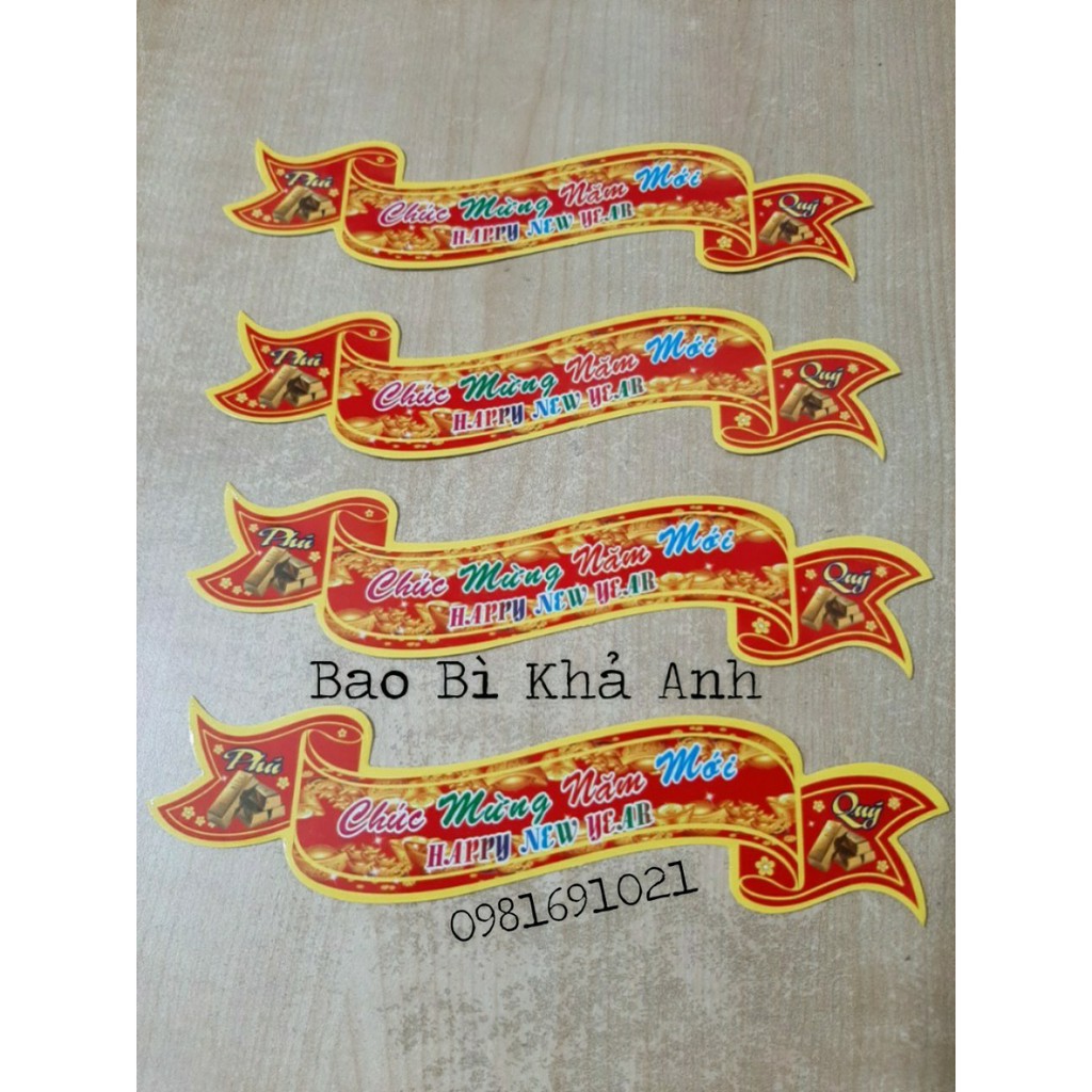 Tem dán Chúc Mừng Năm Mới - Happy New Year - decal chúc mừng năm mới size 3cm x 15cm - Bao Bì Khả ANh