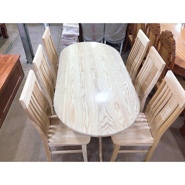 Bộ bàn ăn oval gỗ sồi nga 6 ghế 1m6