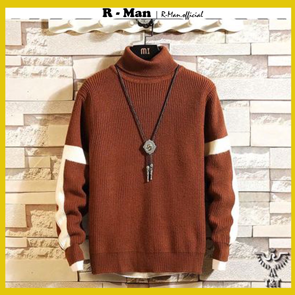 Áo len nam cổ tròn phối tay dấu cộng chất dày dặn form Hàn Quốc - R MAN