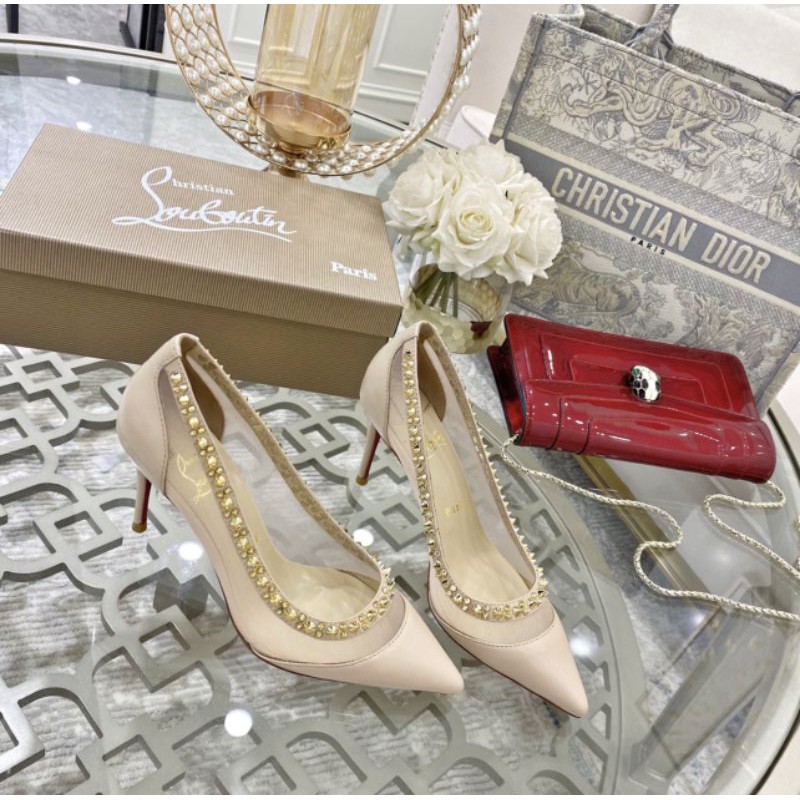 H(ẢNH THẬT) Giày Cao Gót Lưới 7p Viền Đính Đá Lưới Mềm Êm Fullbox Bill Túi Hãng Cao Cấp