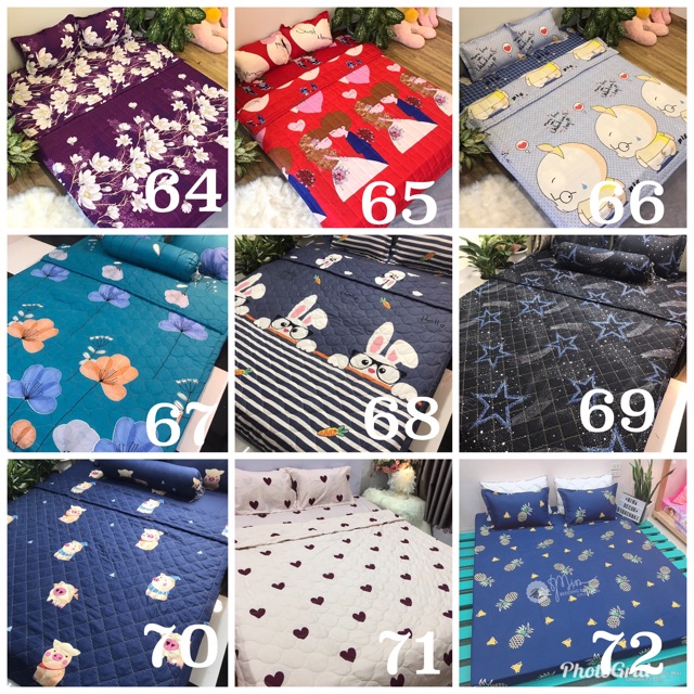 Bộ Ga Gối Chăn Hè Chần Bông Poly Cottong ( Tặng kèm vỏ gối ôm) | BigBuy360 - bigbuy360.vn