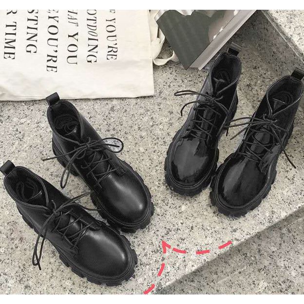 Giày bốt nữ cổ lửng Martin độn đế , boots nữ da đế cao phong cách Anh Quốc BD06