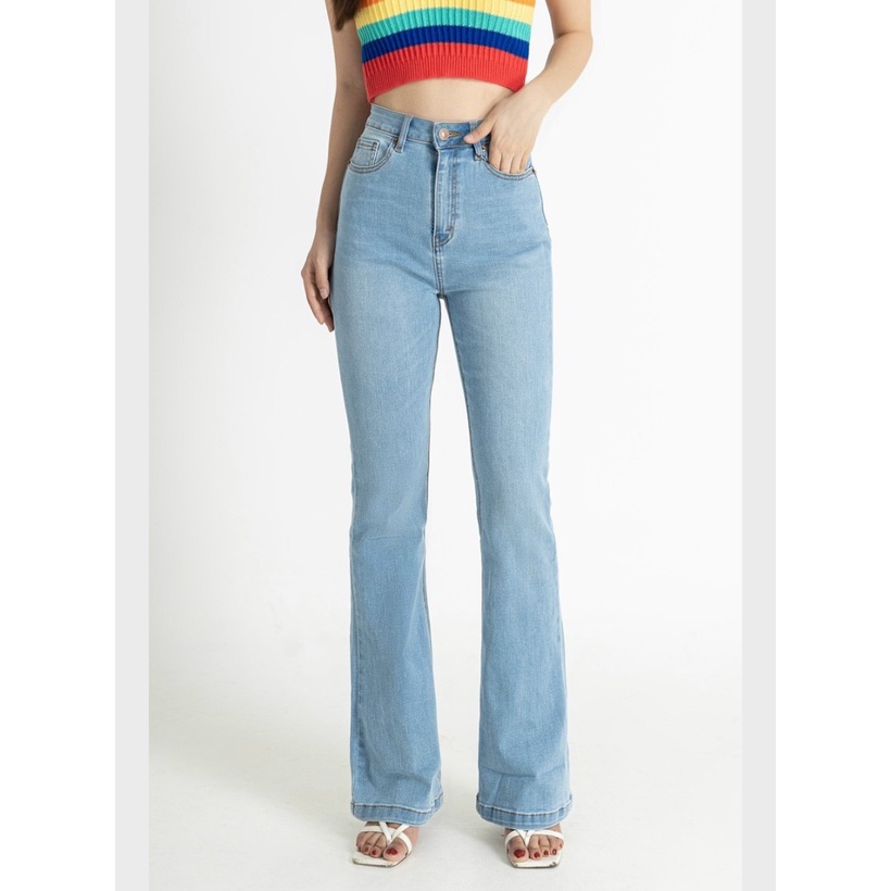 Quần jeans ống loe dáng dài 105cm vải xuất dư HQJeans tôn dáng HQ51