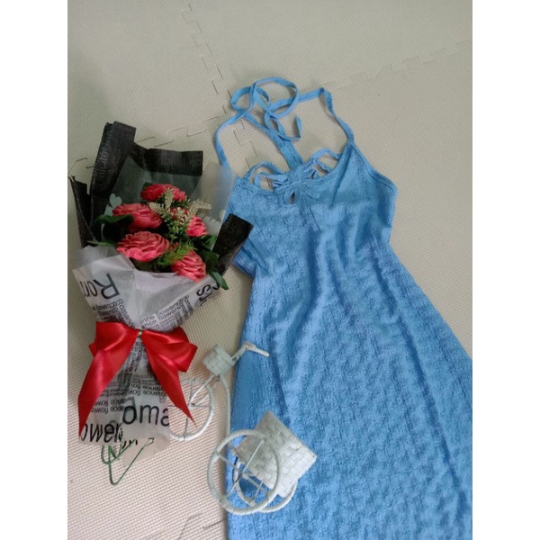 Váy xẻ tà dự tiệc dáng dài, đầm ôm body 2 dây 3 màu hồng, xanh, đen - 1280