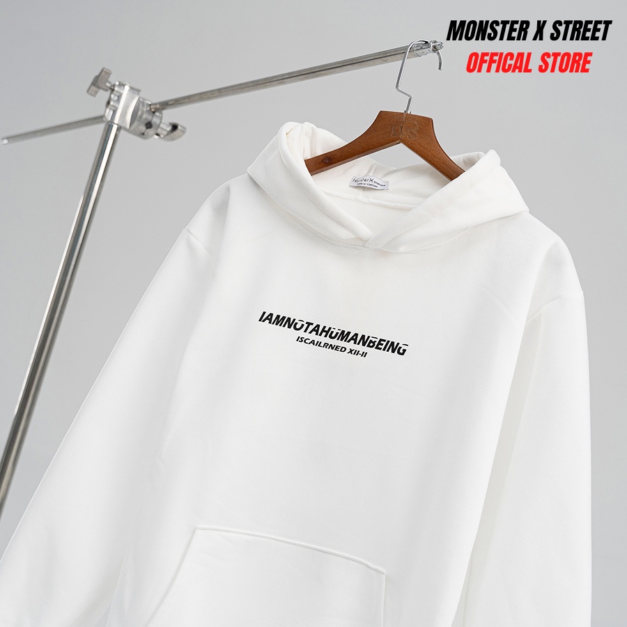 Áo hoodie nỉ bông Monster X Street Human White nam nữ form rộng thu đông Local Brand