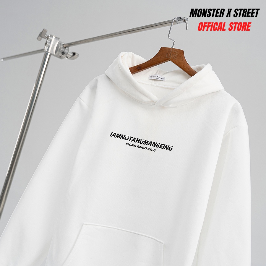 Áo hoodie nỉ bông Monster X Street Human White nam nữ form rộng thu đông Local Brand