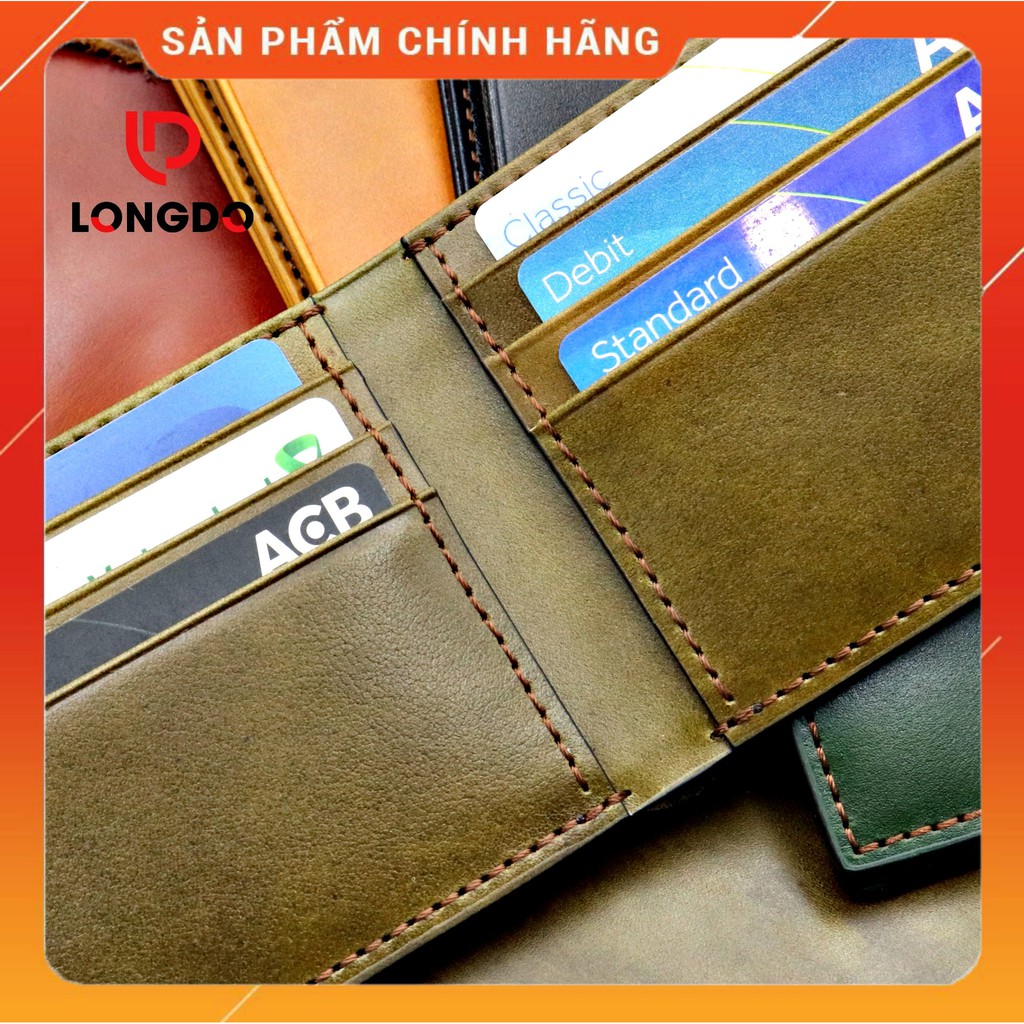 Ví Da Bò Pullup Cao Cấp - Cam Kết 100% Da Bò Thật - Ví Ngang - Hàng Chính Hãng Thương Hiệu Longdo Leather - B01