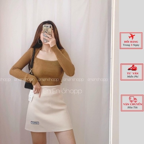Áo len nữ cổ vuông ôm body thu đông ulzzang Hàn Quốc công sở