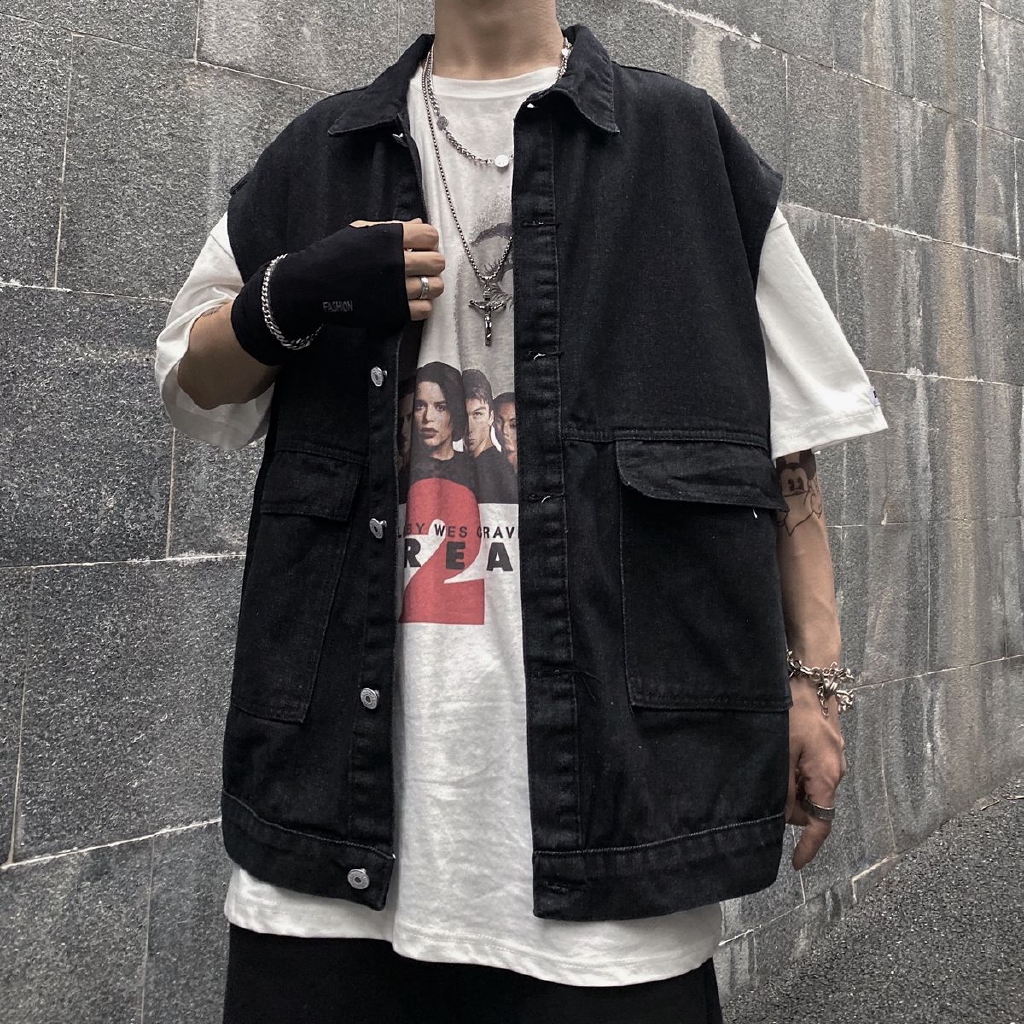 [Miễn Phí Vận Chuyển] Áo Khoác Denim Công Cụ 228933 Áo Khoác Không Tay Kiểu Dáng Hợp Thời Trang Cho Nam Và Nữ