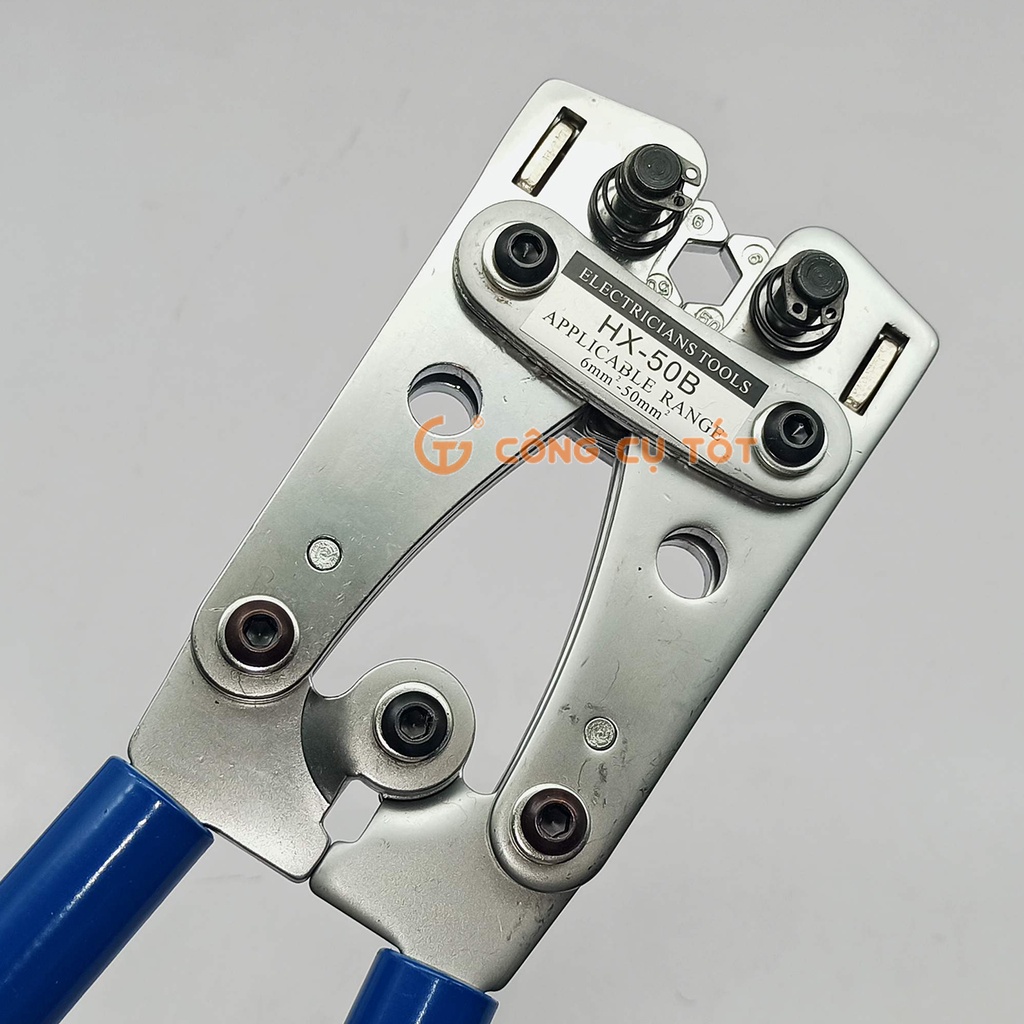 Kìm bấm cos dây điện chuyên dụng loại lớn, Kiềm bấm cos cơ lục giác gọng xoay cỡ lớn TOOZO HX-50B dài 390mm 6-50mm2