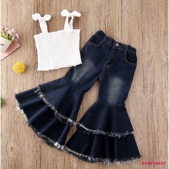 Set Quần Dài Và Áo Denim Xinh Xắn Dành Cho Bé Gái 1-6 Tuổi