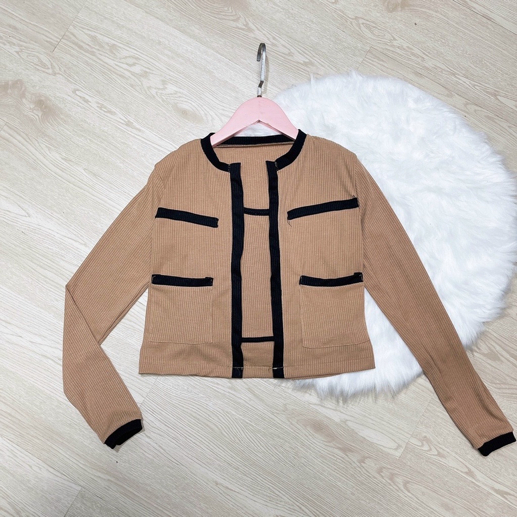 set áo thun gân tay dài kèm áo ống kiểu viền màu túi u