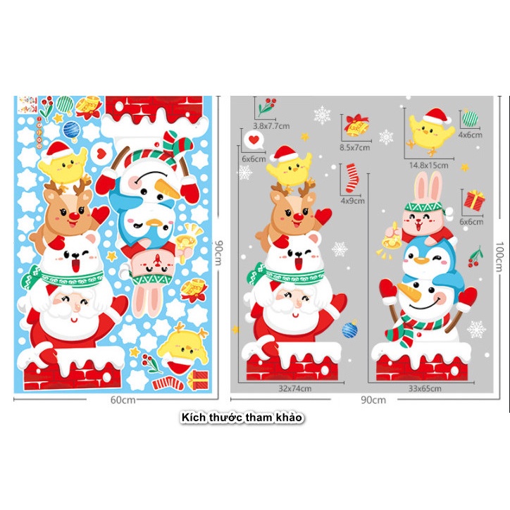 Decal dán tường Noel Hít Tĩnh Điện không Dơ Kính - Thỏ và nai đón chào giáng sinh cùng các bạn