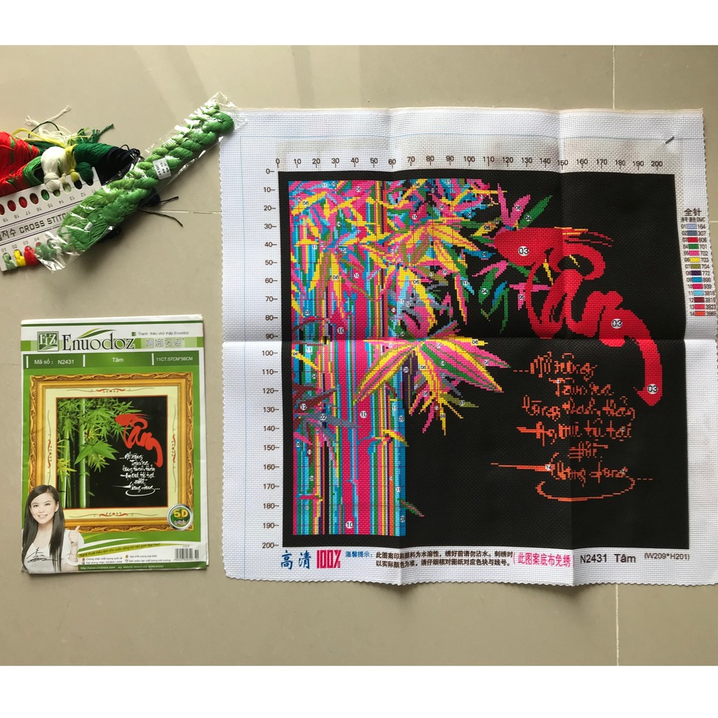 TRANH THÊU CHỮ THẬP THƯ PHÁP CHỮ TÂM