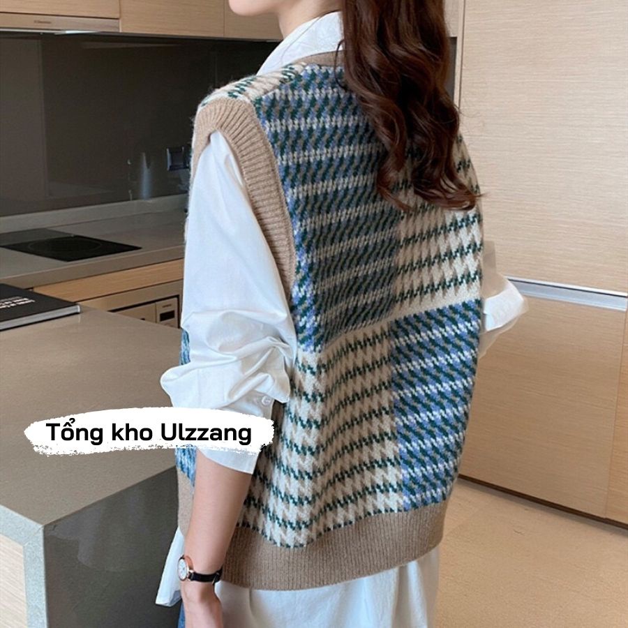 Áo Gile Len Cổ V Chất Dày Dặn Nhiều Màu Vintage Phong Cách Hàn Quốc