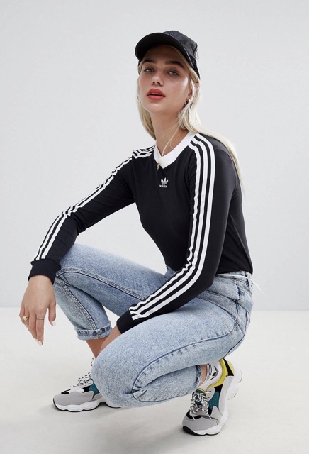 Áo adidas Thu Đông dài tay logoo thêu ngực ba lá NỮ