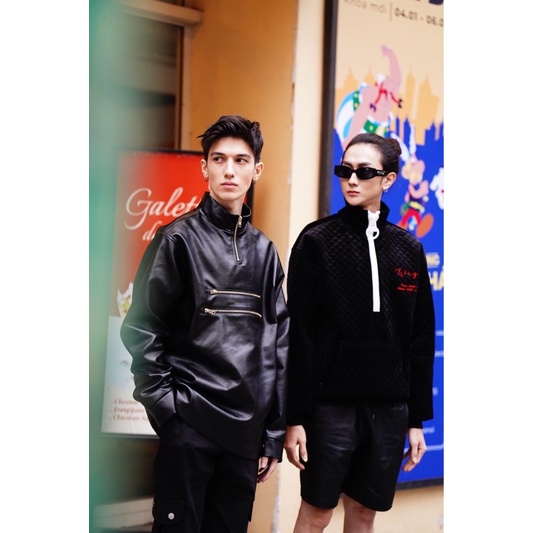 Áo khoác da chui đầu kéo khoá WAGG