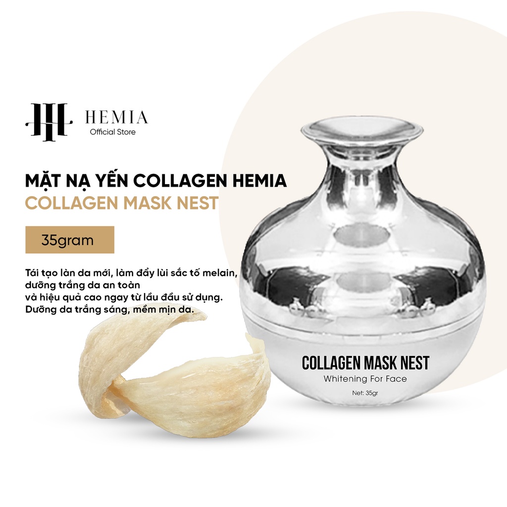 Ủ trắng da mặt, Kem dưỡng trắng da, dưỡng thể siêu trắng Collagen mask nest HEMIA hộp 35gr