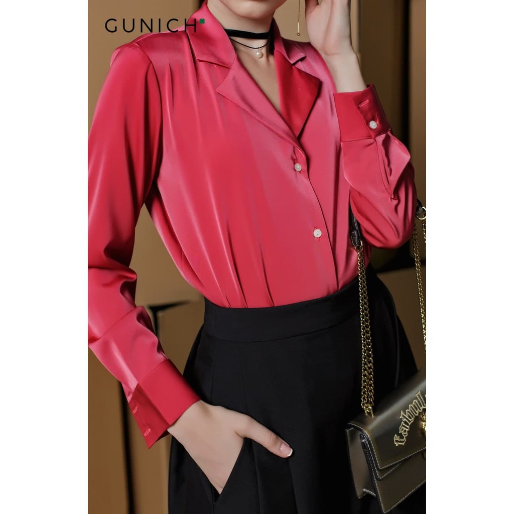 Áo sơ mi cổ danton hồng Gunich