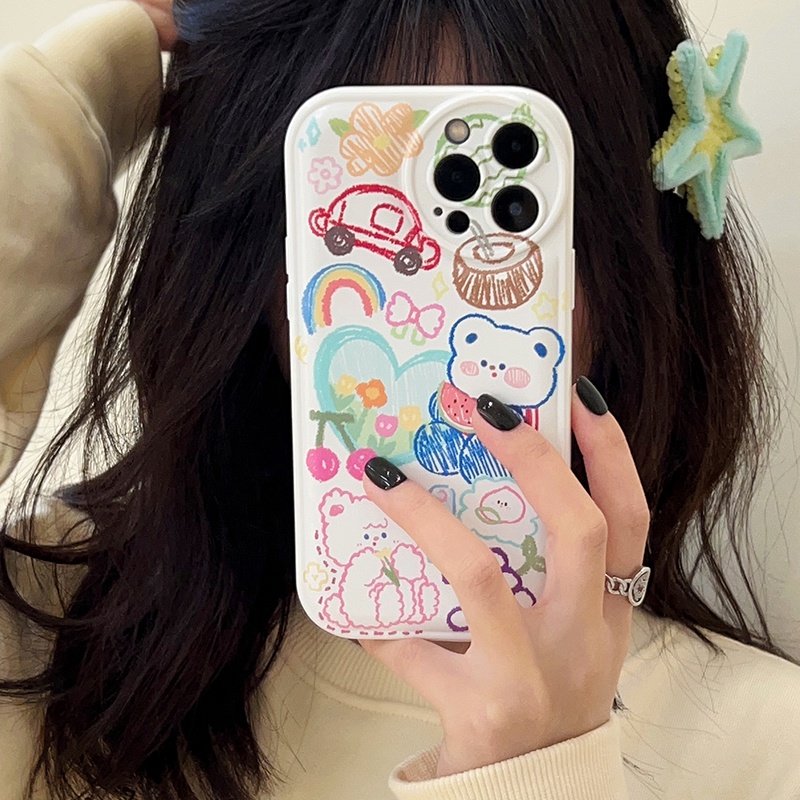 ốp iphone mô hình gấu graffiti TPu Silicone Case Điện thoại iPhone 11 Pro Max X Xr Xs 7 8 14 Plus Se 2020 12 pro max 13 mini