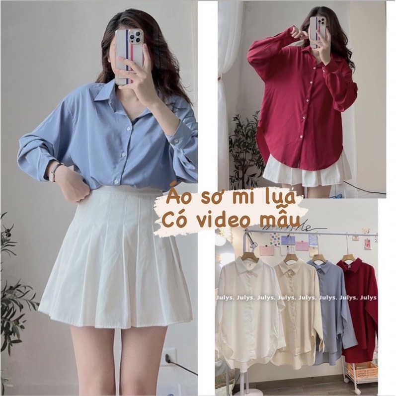 Áo Sơ Mi lụa July Tay Dài Màu Trơn Thiết Kế Dáng Rộng