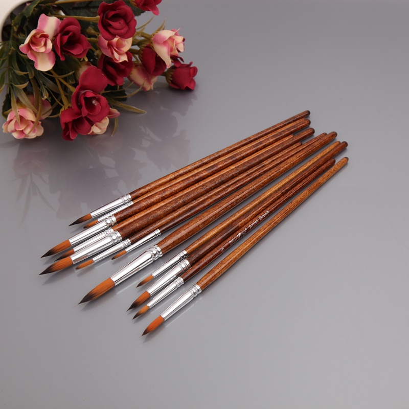 Set 12 cọ vẽ tranh màu nước đầu tròn bằng sợi nylon acrylic
