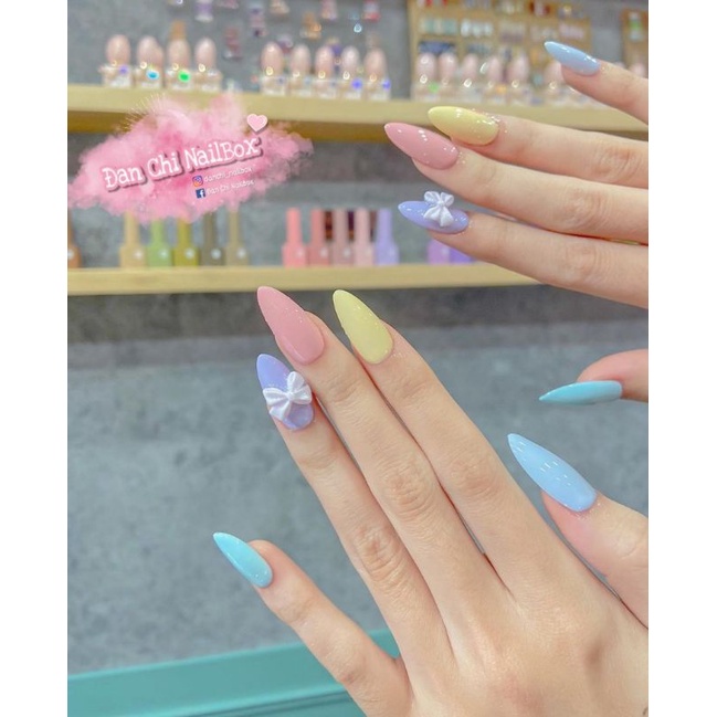 NailBox móng giả thiết kế sẵn Mẫu Mix Màu Nơ Trắng