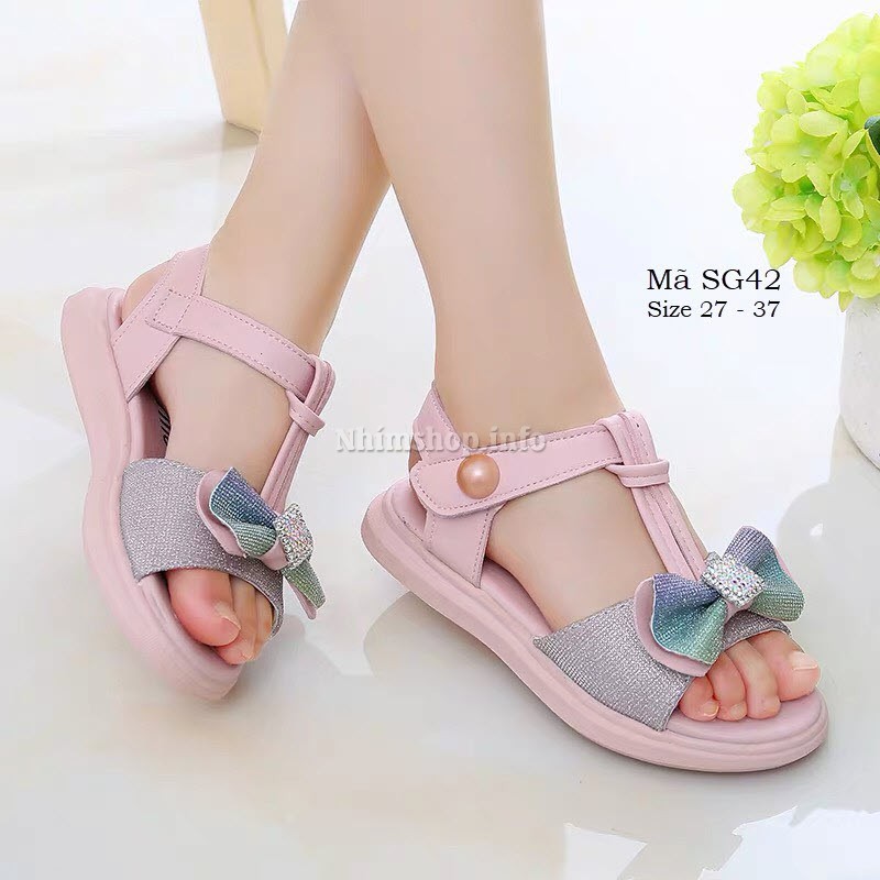 Dép quai hậu sandal bé gái 3 - 12 tuổi gắn nơ duyên dáng đi học đi chơi tiện dụng SG42