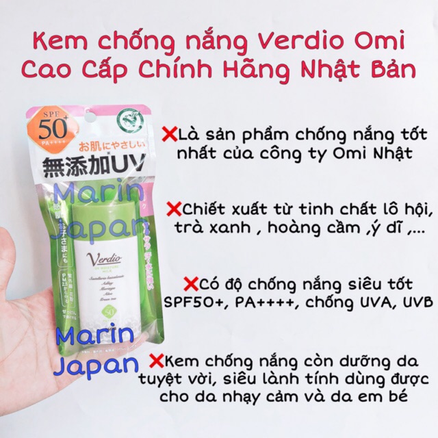 (Sale 45%)Kem chống nắng Verdio Omi Nhật Bản ( Made In Japan)