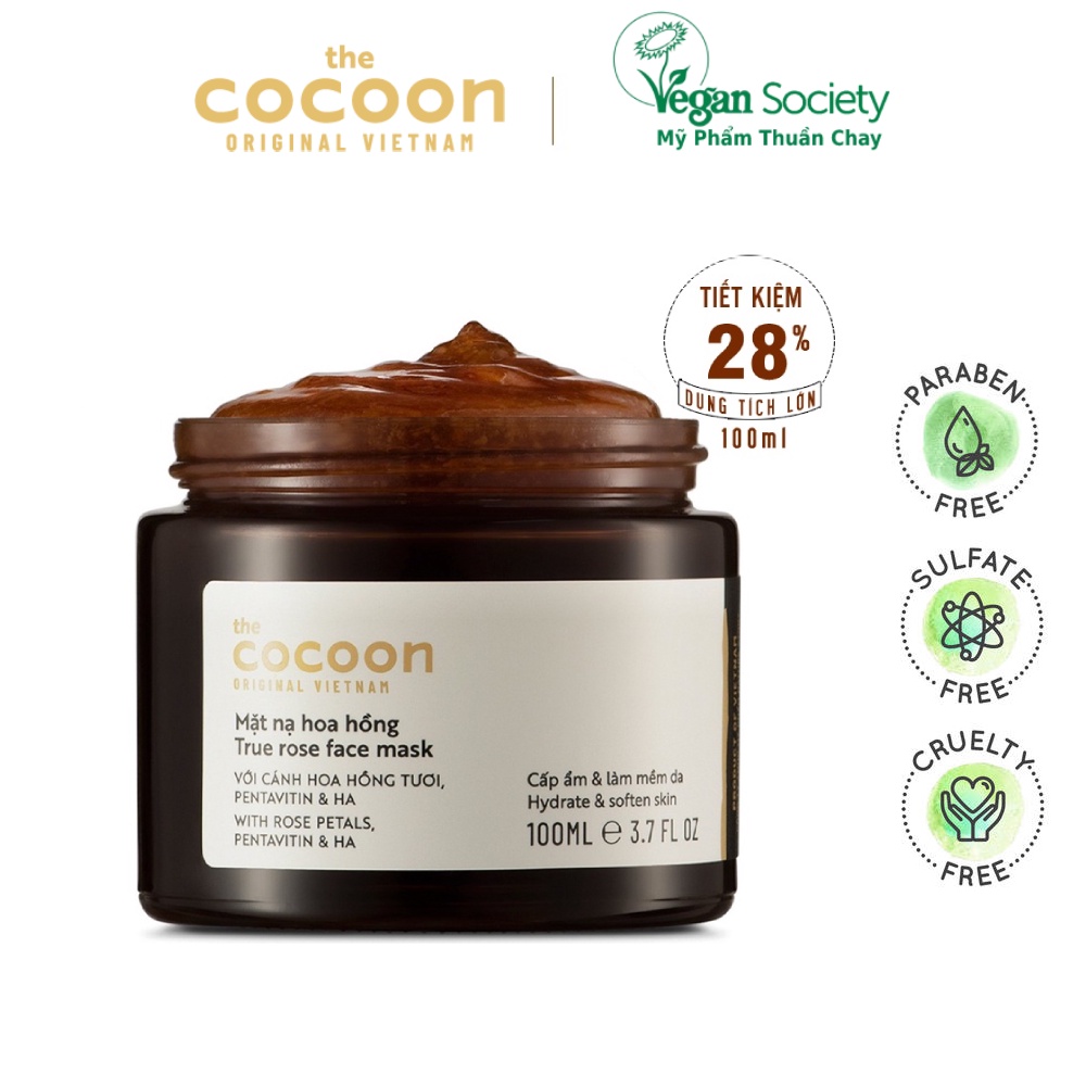 Mặt nạ hoa hồng cocoon 100ml cấp ẩm thuần chay - Vegan Society - Mỹ phẩm thuần chay Việt Nam