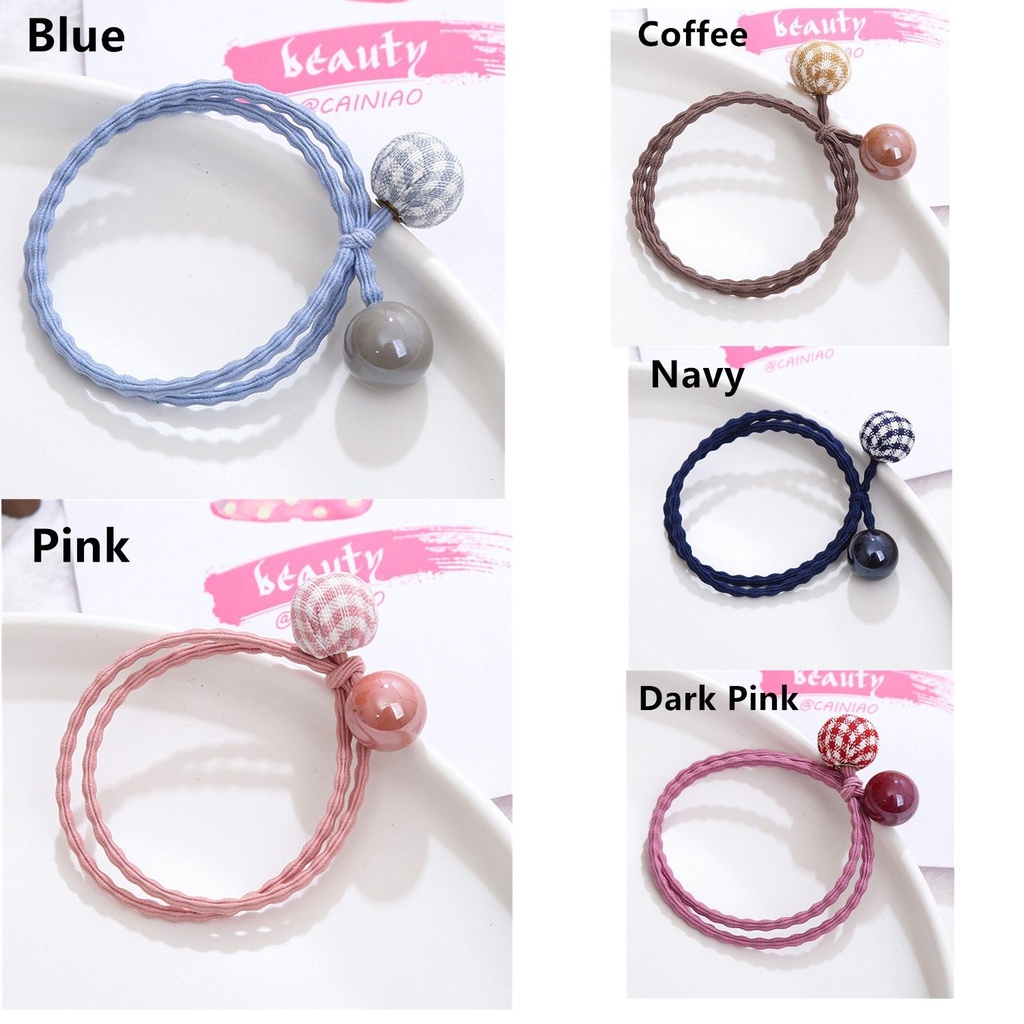 Dây cột tóc co giãn trang trí hạt tròn kẻ ca rô dễ thương cho phái đẹp