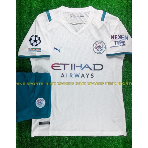 Bộ áo bóng đá MC – Mancity trắng sân khách - Manchester City Super hàng thailand 2021-2022 Giống thi đấu 99%