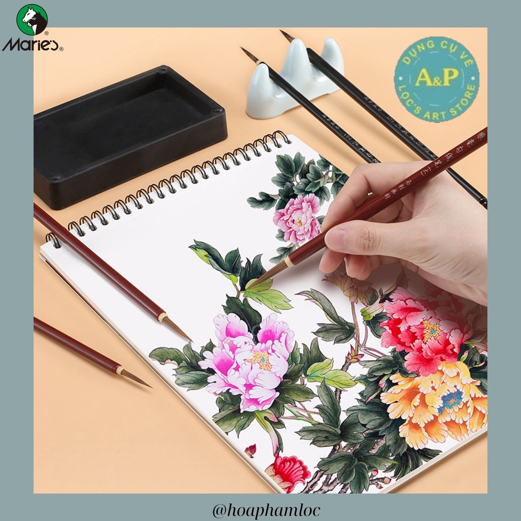 [Lộc'sArtStore] Bộ 3 Bút Cọ Thư Pháp Lông Sói Marie's dùng để viết chữ, vẽ thủy mặc, màu nước