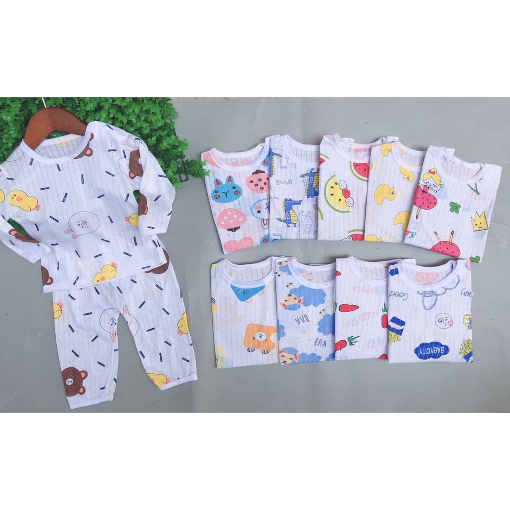 (HÀNG ĐẸP) Bộ Cotton Giấy Dài tay Khuy vai cho bé từ 4-14kg, Bộ đồ cotton giấy dài tay 4 mùa