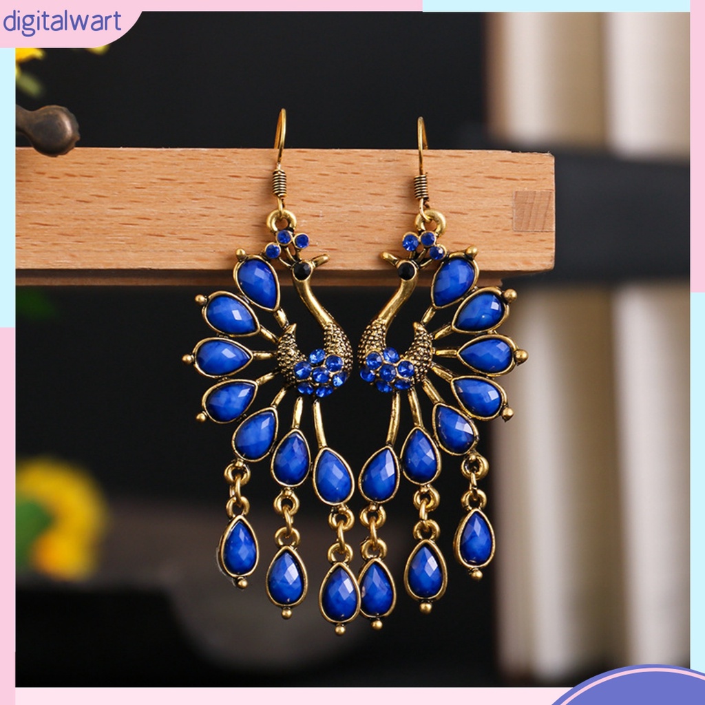 1 Đôi Bông Tai Dáng Dài Hình Chim Công Đính Đá Trang Nhã