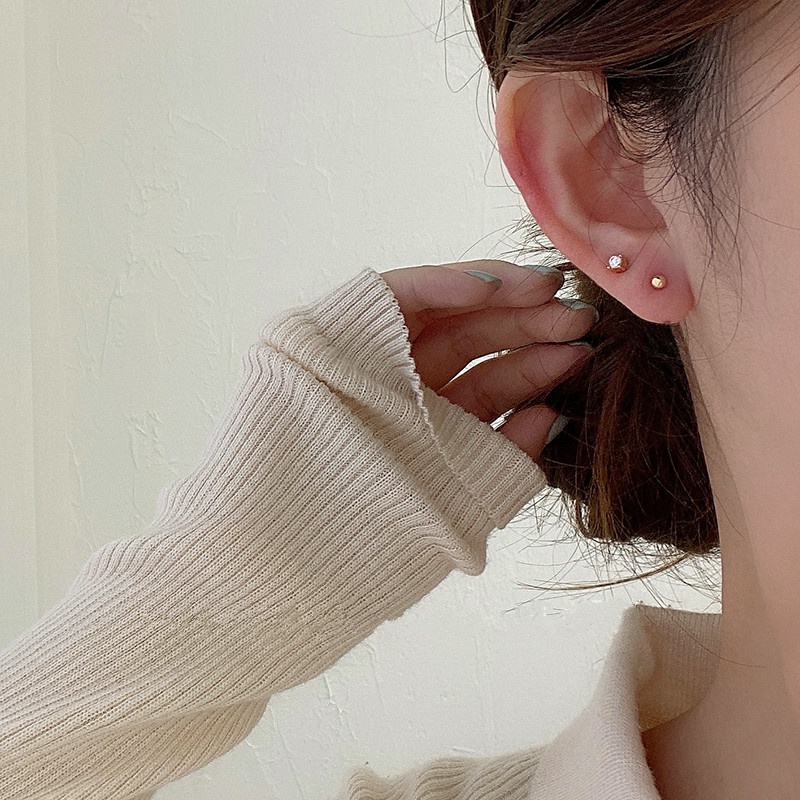 Bông Tai Mạ Bạc 925 Hình Hạt Đậu Đơn Giản Đính Đá Zircon Cho Nữ