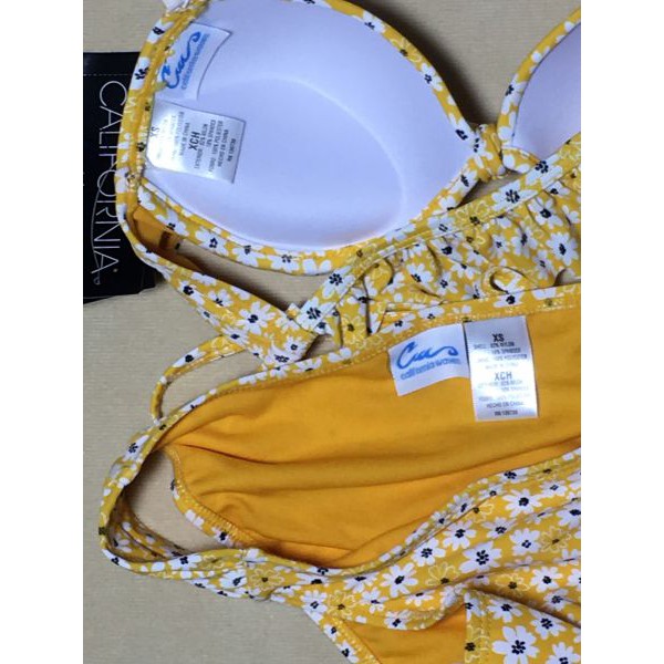 Đồ bơi nữ 2 mảnh bikini dây chéo hiệu Califonia waves màu vàng họa tiết size XS chính hãng