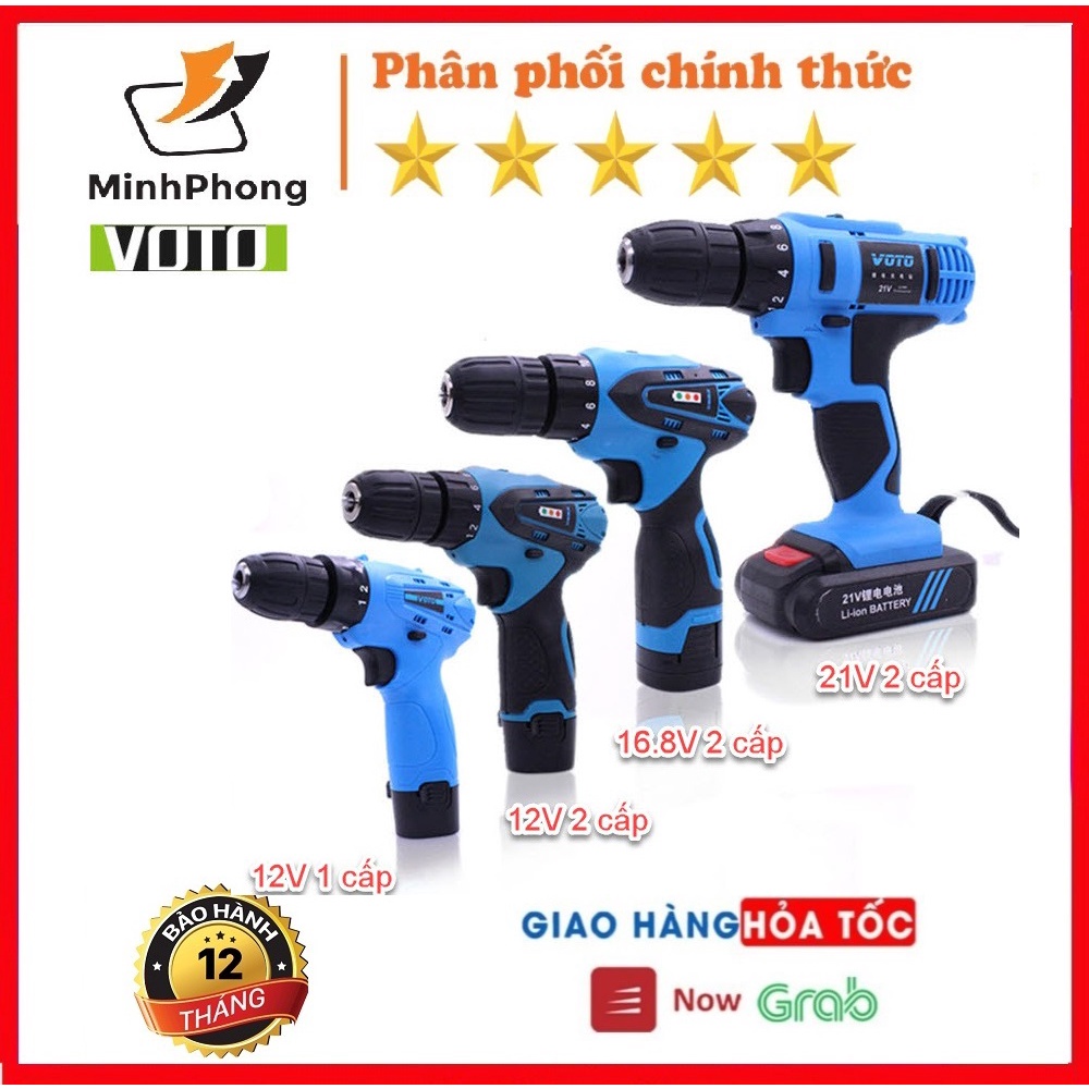 Máy khoan pin không dây cầm tay VOTO, AOTUO 12V, 21V - 2 cấp độ - Hàng chính hãng - Bảo hành 1 năm