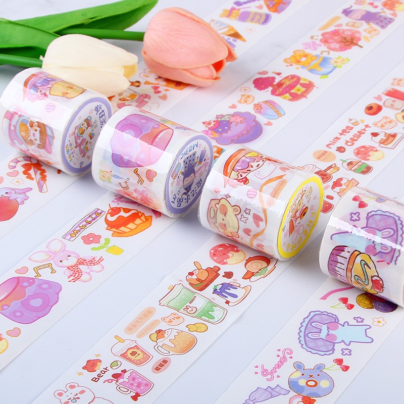 Sticker cuộn hình dán cute dễ thương đẹp giá rẻ, sticker trang trí dán học sinh văn phòng phẩm