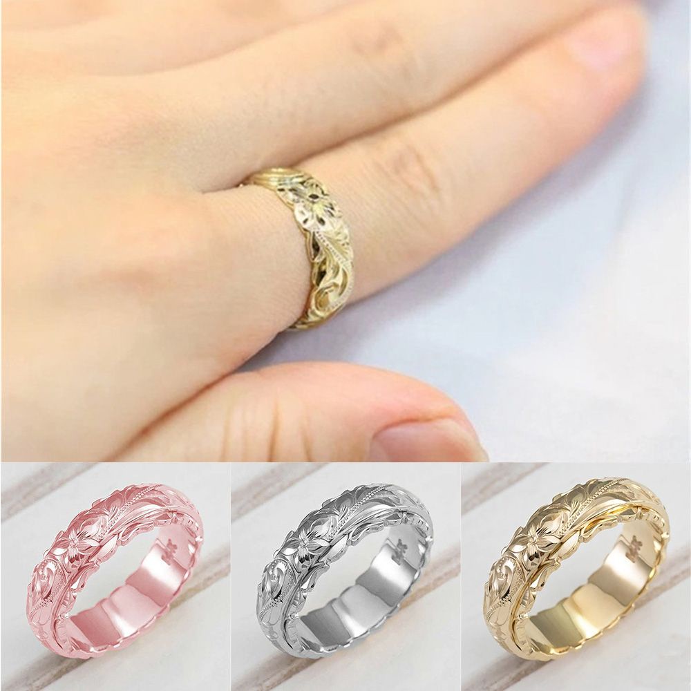 Nhẫn đeo tay khắc hoa tinh tế size 5-11 mạ vàng 14K cho nữ phong cách cổ điển sang trọng dịp cưới