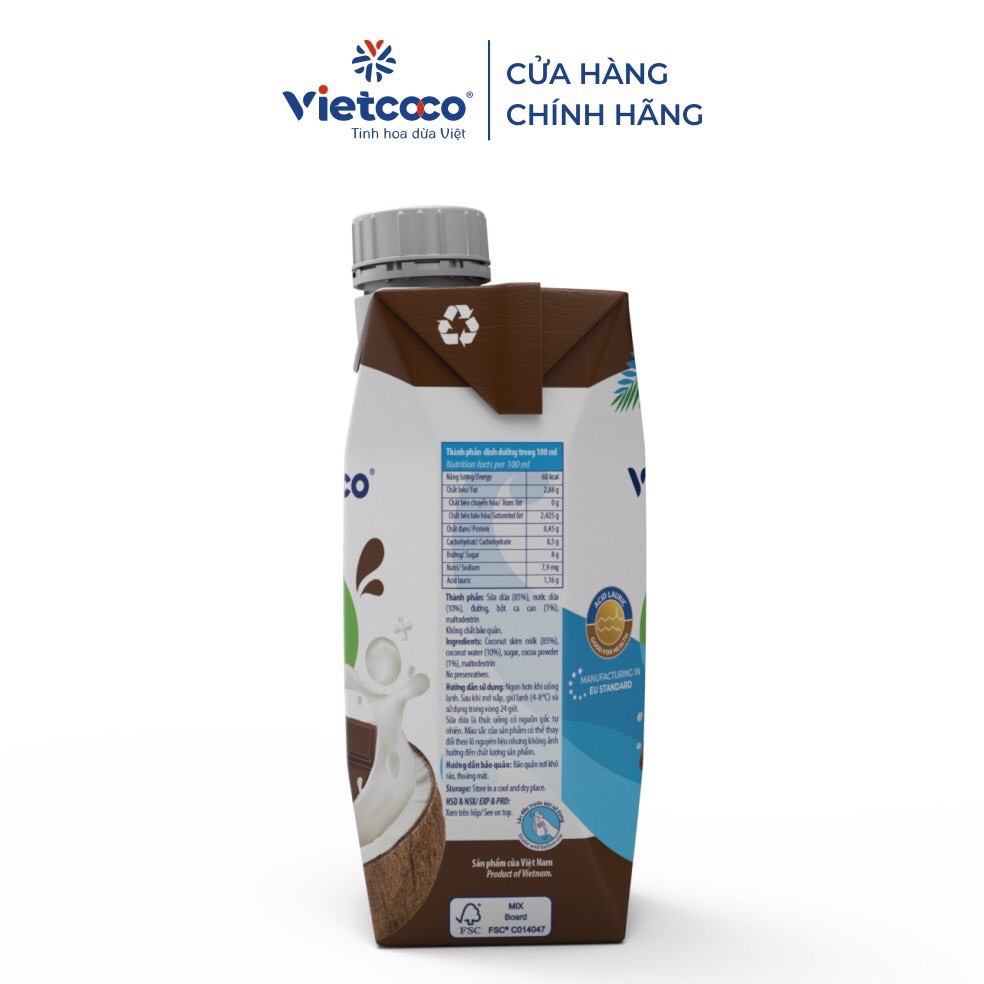 Combo 2 hộp sữa dừa UHT Socola Vietcoco - hộp 330ml