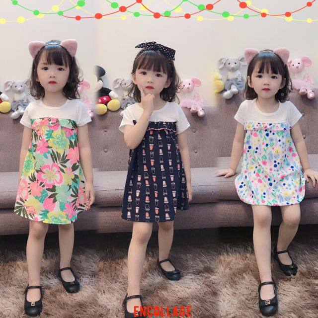 Váy xòe cotton bé gái size nhí họa tiết 1-7 tuổi