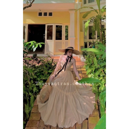 Đầm maxi kiếng phồng 2 dây xoè bèo / maxi đi biển / nude, hồng phấn, hồng sen, xanh dương, xanh chuối xanh bơ