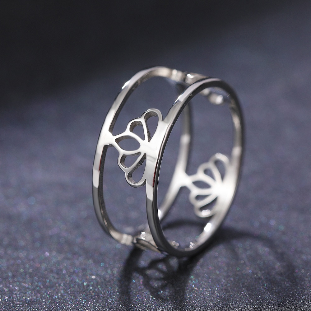 Nhẫn Thép Không Gỉ Hình Hoa Sen Phong Cách Vintage Thời Trang Cho Nữ