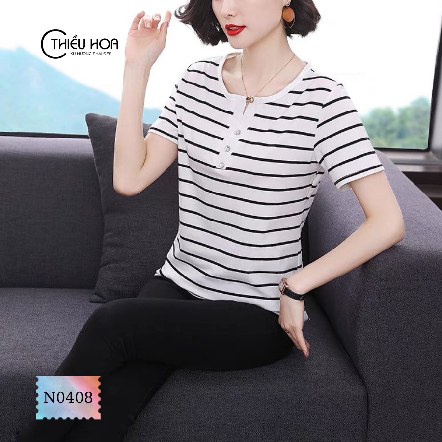 Áo thun hoạ tiết sọc ngang chất liệu cotton mềm mịn mát mẻ THIỀU HOA  AN1N0408 | BigBuy360 - bigbuy360.vn