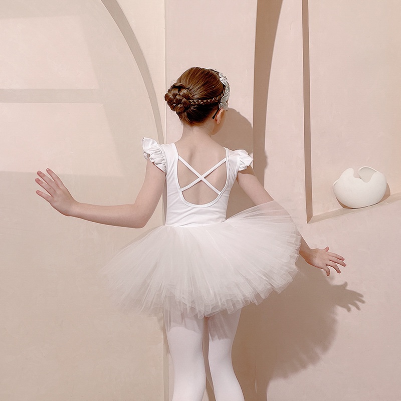 Trang Phục Múa Một Mảnh Màu Trắng Bằng Cotton Cho Bé Gái